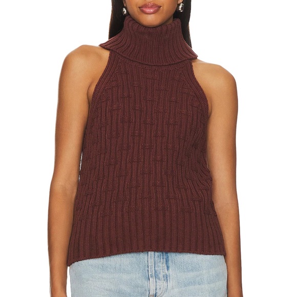 NWT REVOLVE x Stitches & Stripes Brown Chunky Sleeveless Sweater Top - Picture 3 of 9